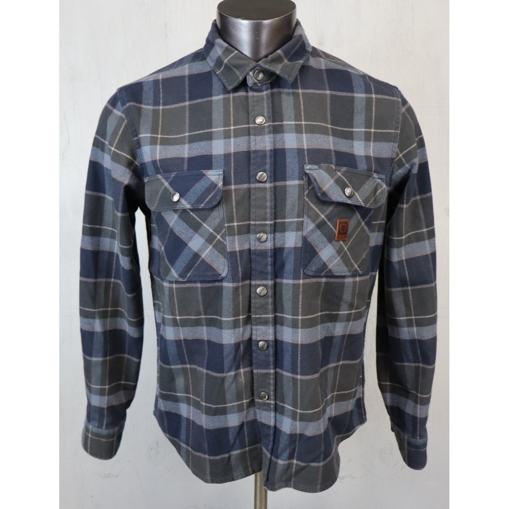 Brixton‎ Flannel Shirt Mens M Gray Blue Plaid Casual Button Snap Metal Bowery